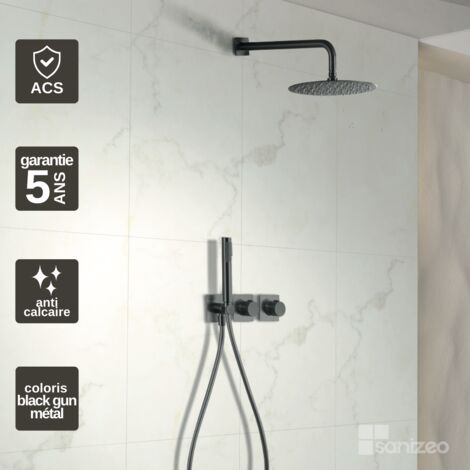 Colonne de Douche Encastrée avec Mitigeur Thermostatique noir métal anti-calcaire - Design Moderne - TIBET IMEX