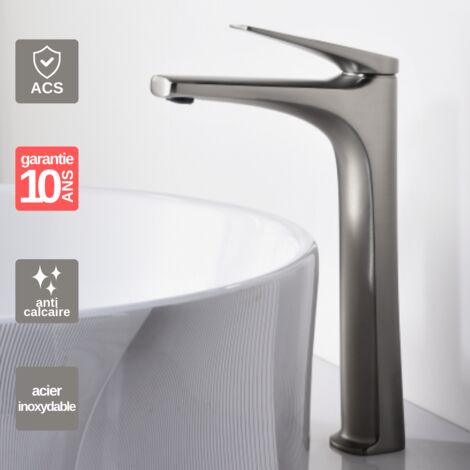 Robinet Mitigeur Lavabo Salle de Bain acier inoxydabke – Bec Haut Anti-Calcaire – Design Moderne - DELOS IMEX (1/5)