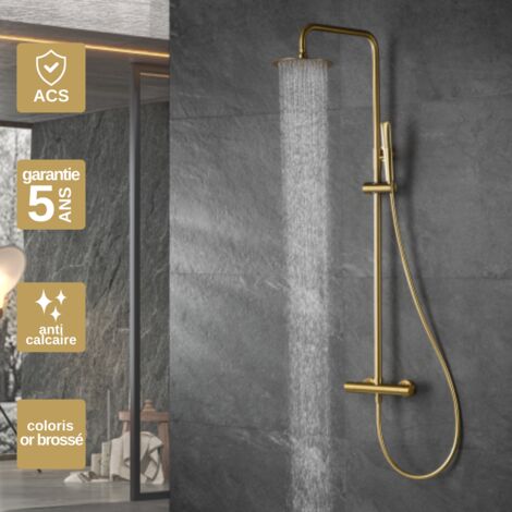 Colonne de Douche avec Mitigeur Thermostatique or brossé anti-calcaire - Design Moderne - NAPOLES IMEX
