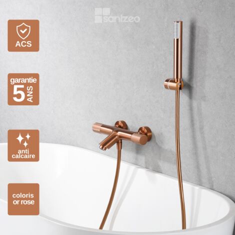 Mitigeur thermostatique de baignoire or rose brossé – Pommeau anti-calcaire – Débit 12 l/min – Installation rapide – Garantie 5 ans – Imex Products