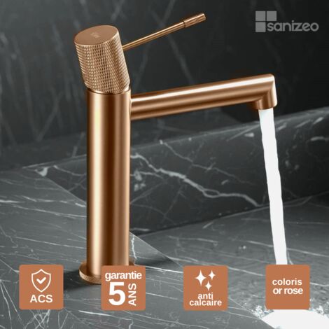 Robinet mitigeur lavabo anti-calcaire or rose cuivré – Bec bas 12 l/min – Laiton solide – Installation rapide – Garantie 5 ans – Imex Products