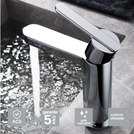 Robinet Mitigeur Lavabo Salle de Bain chromé – Bec Bas Anti-Calcaire – Design moderne - ROMA IMEX (1/4)