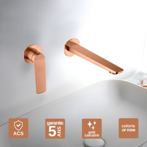 Robinet Mitigeur Lavabo Encastré Salle de Bain or rose cuivré – Anti-Calcaire – Design Moderne - NAPOLES IMEX (1/5)