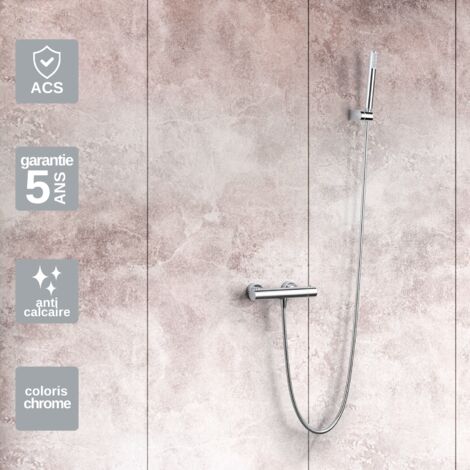 Mitigeur Douche Thermostatique chromé Pommeau Anti-Calcaire - Design Moderne - Kit Complet MONZA IMEX