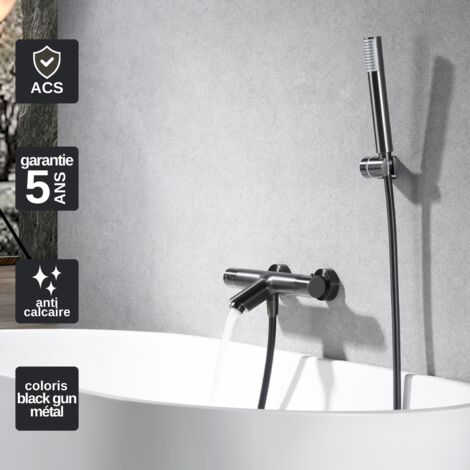 Mitigeur Bain/Douche Thermostatique noir métal Pommeau Anti-Calcaire - Design Moderne - Kit Complet MONZA IMEX
