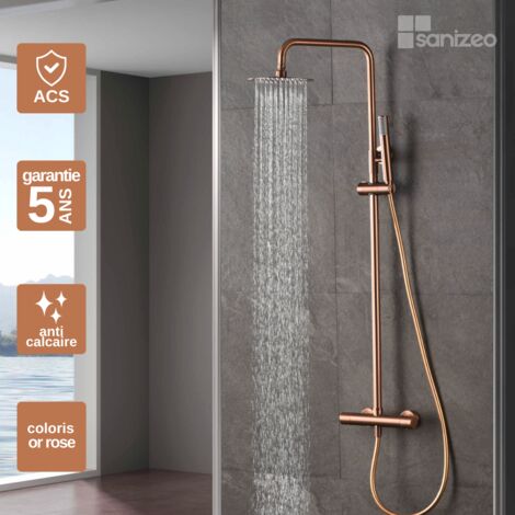 Colonne de Douche avec Mitigeur Thermostatique or rose cuivré anti-calcaire - Design Moderne - MONZA IMEX