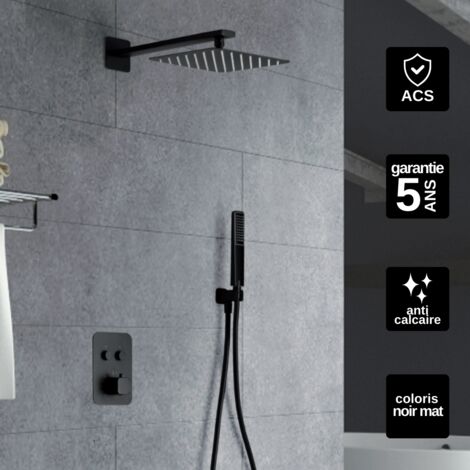 Colonne de Douche Encastrée avec Mitigeur Thermostatique noir mat anti-calcaire - Design Moderne - MADEIRA IMEX