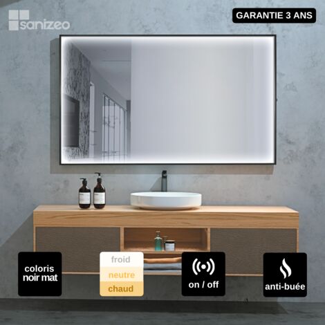Miroir de Salle de Bain Lumineux LED Réglables 140x80 Noir Mat - Anti-Buée & Détecteur de Mouvement - ABILITY LEDIMEX (1/4)