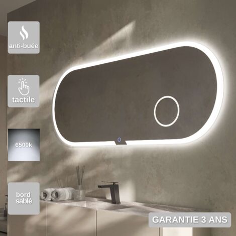 Miroir Salle de Bain LED Frontal Variable - 100x60cm - Anti-Buée & Zone Grossissant X3 - INDIANA LEDIMEX