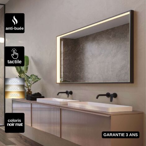Miroir Salle de Bain LED Réglable 80x120cm - Noir Mat, Anti-Buée & Détecteur de Mouvement - ABILITY LEDIMEX