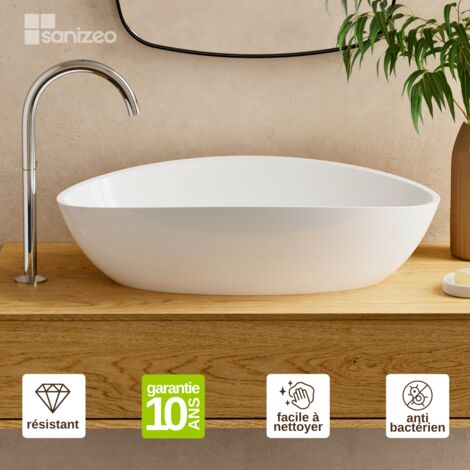 Vasque à poser ovale – Blanc Brillant - Minéral composite 75% - L60 x l36 x H16 cm – Mod. EIRA LAVABERG (1/5)