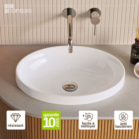 Vasque à encastrer ovale – Blanc Brillant - Minéral composite 75% - L50 x l37 x H12 -3 cm – Mod. RUNA LAVABERG (1/5)