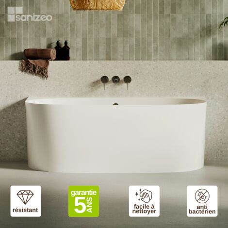 Baignoire asymétrique en minéral composite Design – Blanc Mat, L158 x l86 x H58 cm – FROSK LAVABERG