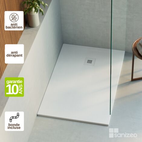 Receveur de Douche Extraplat 180x80x3cm Blanc en Résine Minérale - Antidérapant, Texture Ardoise - THOR LAVABERG