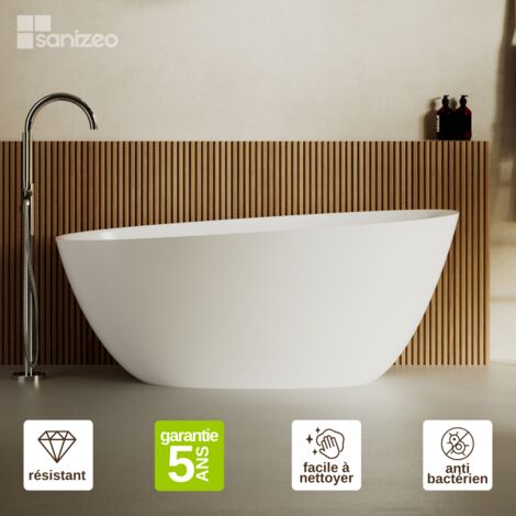 Baignoire îlot en minéral composite Design – Blanc Mat, L157 x l68 x H59 cm – SKUM LAVABERG