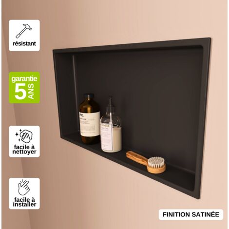 Niche de Douche 30x60cm - Rangement mural de Salle de Bain - Noir Satiné - NOOK