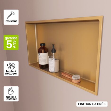 Niche de douche 30x60cm – Rangement mural en ABS résistant à l'humidité – Installation rapide sans outil – Or satiné