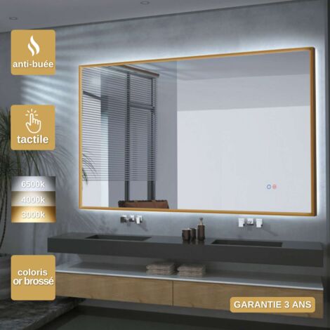 Miroir Salle de Bain LED Réglable 100x80cm - Or Brossé - Commandes Tactiles & Anti-Buée - CALIFORNIA LEDIMEX