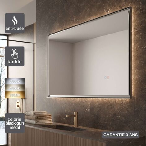 Miroir Salle de Bain LED Réglable 100x80cm - Noir Métal - Commandes Tactiles & Anti-Buée - CALIFORNIA LEDIMEX