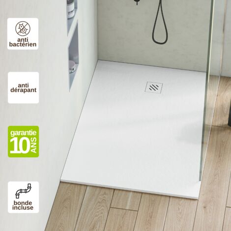 Receveur de Douche Extraplat 80x110x2,6cm Blanc en Résine Minérale – Antidérapant, Texture Ardoise - MINIMO RÉSIGRÈS (1/5)