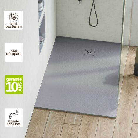 Receveur de Douche Extraplat 75x140x2,6cm Gris en Résine Minérale – Antidérapant, Texture Ardoise - MINIMO RÉSIGRÈS (1/5)
