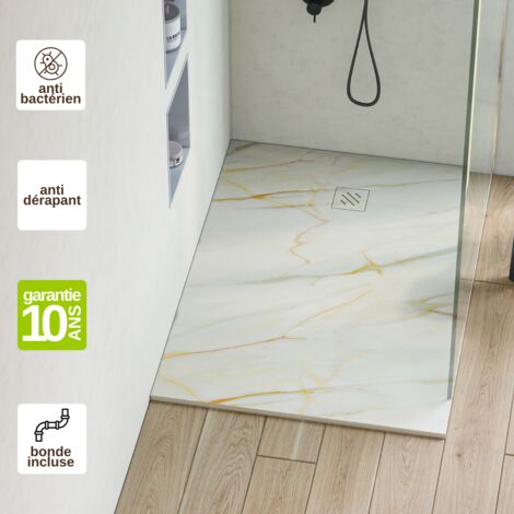 Receveur de Douche Extraplat 80x140x2,6cm – Impression Calacata Gold en Résine Minérale - Antidérapant - RÉSIGRÈS (1/5)