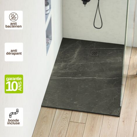 Receveur de Douche Extraplat 80x140x2,6cm – Impression Marquina en Résine Minérale - Antidérapant - RÉSIGRÈS (1/5)