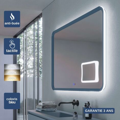 Miroir LED Réglable 120X80cm Bleu - Rétro-éclairé &  Éclairage Frontal - Commandes Tactiles & Anti-Buée - Zone X3 - DUOMO LEDIMEX