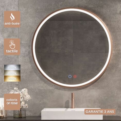 Miroir Salle de Bain LED Frontal Réglable - Ø60cm - Or Rose Cuivré - Commandes Tactiles & Anti-Buée - PARIS LEDIMEX