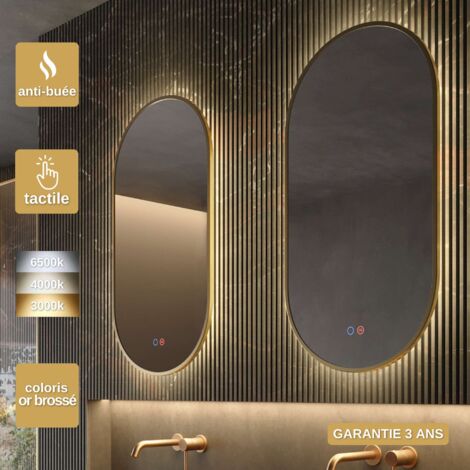 Miroir Salle de Bain LED Frontal Réglable TOKYO - 50x90cm - Or Brossé - Commandes Tactiles & Anti-Buée - TOKYO LEDIMEX