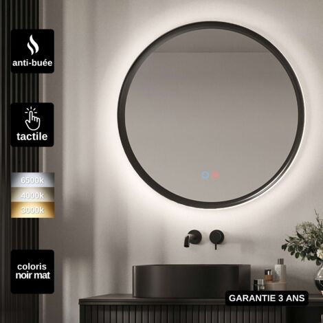 Miroir Salle de Bain LED Rétro-éclairé Réglable Ø60cm - Contour Noir- Commandes Tactiles On/Off & Anti-Buée - TORINO LEDIMEX (1/5)