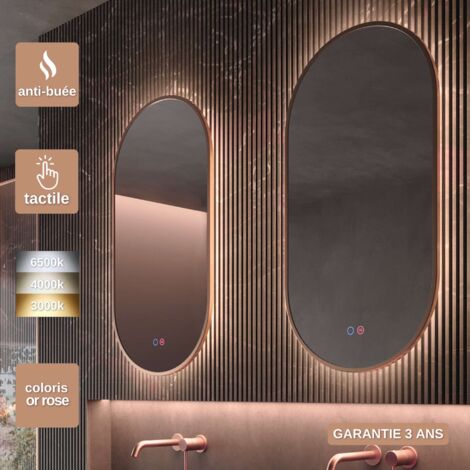 Miroir Salle de Bain LED Frontal Réglable TOKYO - 50x90cm - Or Rose Cuivré - Commandes Tactiles & Anti-Buée - TOKYO LEDIMEX