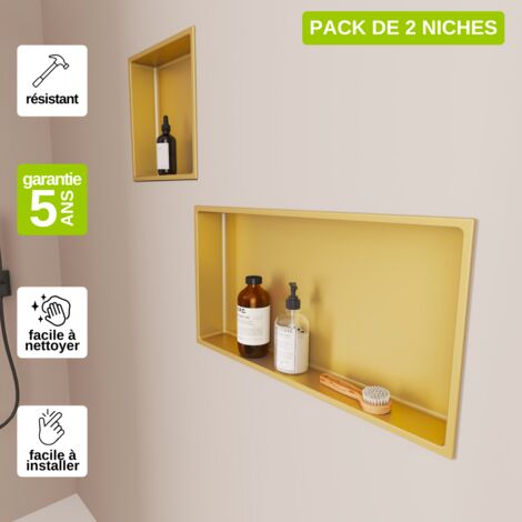 Lot de 2 Niches de Douche 30x30cm & 30x60cm - Rangements muraux de Salle de Bain - Or Satiné - NOOK