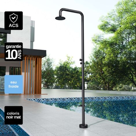 Douche de piscine Michigan en Acier Inox.S316 Noir Mat – Tête Ø25cm /Corps Ø50mm/H. 2,40m – Garantie 10 ans - POOLIMEX (1/5)