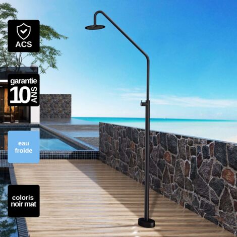 Douche de piscine Alaska en Acier Inox.S316 Noir Mat – Tête Ø25cm /Corps Ø42mm/H. 2,25m – Garantie 10 ans - POOLIMEX