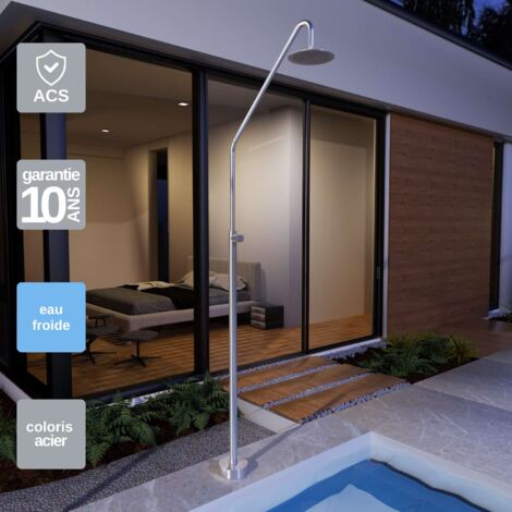 Douche de piscine Alaska en Acier Inox.S316 – Tête Ø25cm /Corps Ø42mm/H. 2,25m – Garantie 10 ans - POOLIMEX