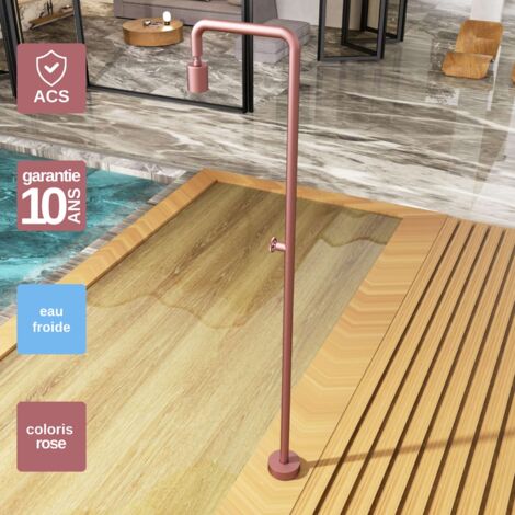 Douche de piscine Pool en Acier Inox.S316 Rose Corail – Tête Ø80mm /Corps Ø42mm/H. 2,36m – Garantie 10 ans - POOLIMEX