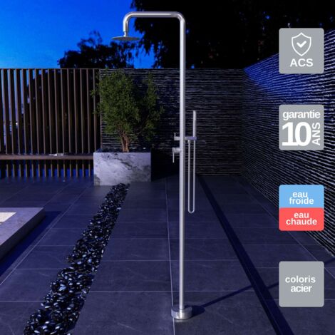Douche de piscine Florida en Acier Inox.S316 – Tête Ø25cm /Corps Ø42mm/H. 2,22m – Garantie 10 ans - POOLIMEX
