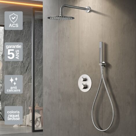 Colonne de Douche Encastrée avec Mitigeur Thermostatique niquel brossé anti-calcaire - Design Moderne - MONZA IMEX