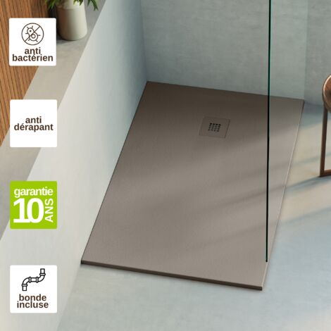 Receveur de douche 110x80 extra-plat Marron en résine minérale antidérapant effet ardoise - Thor LAVABERG