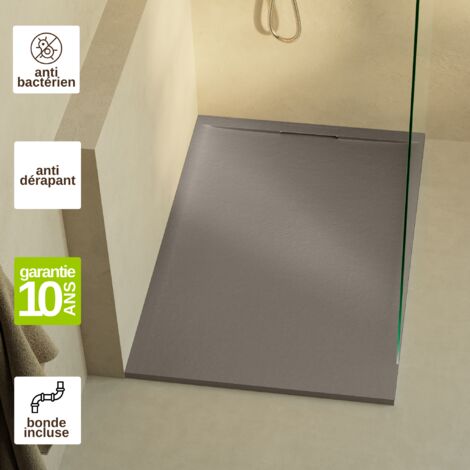Receveur de douche 200x90 extra-plat Marron en résine minérale antidérapant effet ardoise - Ragnar LAVABERG (1/4)
