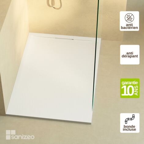 Receveur de douche 130x80 extra-plat Blanc en résine minérale antidérapant effet ardoise - Ragnar LAVABERG (1/4)