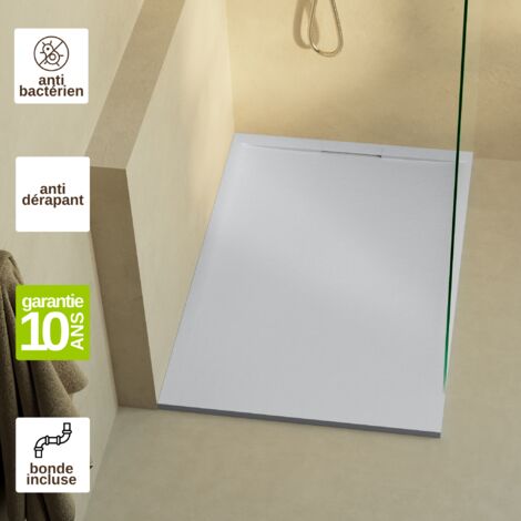 Receveur de douche 180x90 extra-plat Gris en résine minérale antidérapant effet ardoise - Ragnar LAVABERG (1/4)