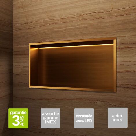 Niche de Douche Mural Éclairage Led 63 x 33 cm - Rangement Salle de Bain en finition Or Brossé - OCEANIC (1/5)