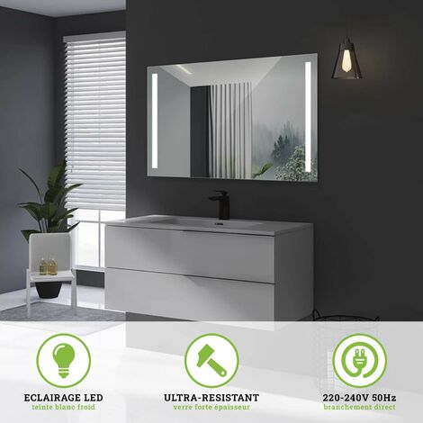 Miroir de Salle de Bains Lumineux avec Éclairage Intégré 2 éclairages Led Frontal - Rectangulaire Bords Arrondis l.120 x H.80 cm FINLANDIA LEDIMEX (1/5)