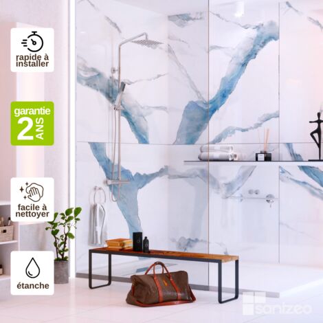 Kit de 2 panneaux décoratifs muraux 120x120 cm – Épaisseur 4mm – Effet bleu – Résistants à l'eau pour salle de bains