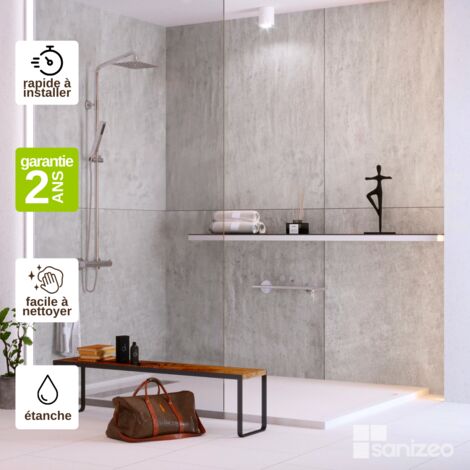 Kit de 2 panneaux décoratifs muraux 120x120 cm – Épaisseur 4mm – Effet gris béton résistant à l'eau – Installation facile pour salle de bains
