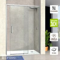 Paroi de Douche Coulissante GAUCHE en Verre Trempé 6 mm - L124xl128H195 cm - profilé chromé - Vézannes 2P SUPERBAN
