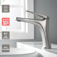 Robinet Mitigeur Lavabo Salle de Bain acier inoxydabke – Bec Bas Anti-Calcaire – Design Moderne - DELOS IMEX