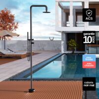 Douche de piscine Florida en Acier Inox.S316 Noir Mat– Tête Ø25cm /Corps Ø42mm/H. 2,22m – Garantie 10 ans - POOLIMEX